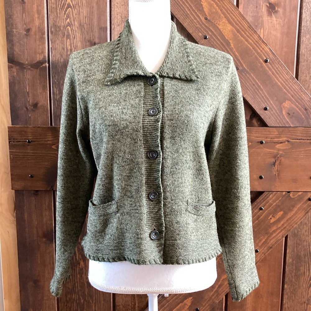 Bushwacker Women’s Cardigan Cotton Wool and Linen size Large Green Button Up